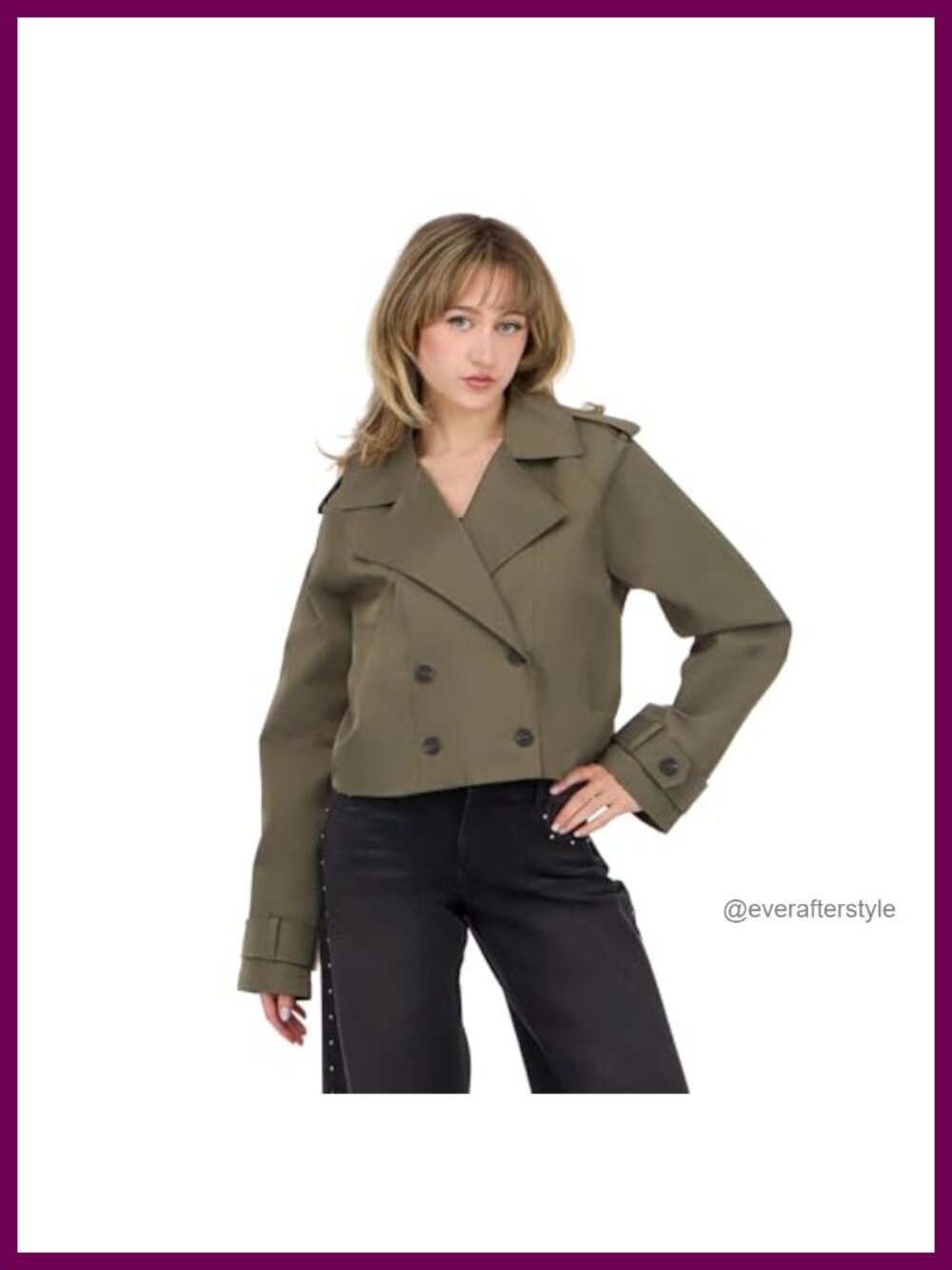 Cropped Trench Jacket Double-Breasted Closure Woven Casual Layer